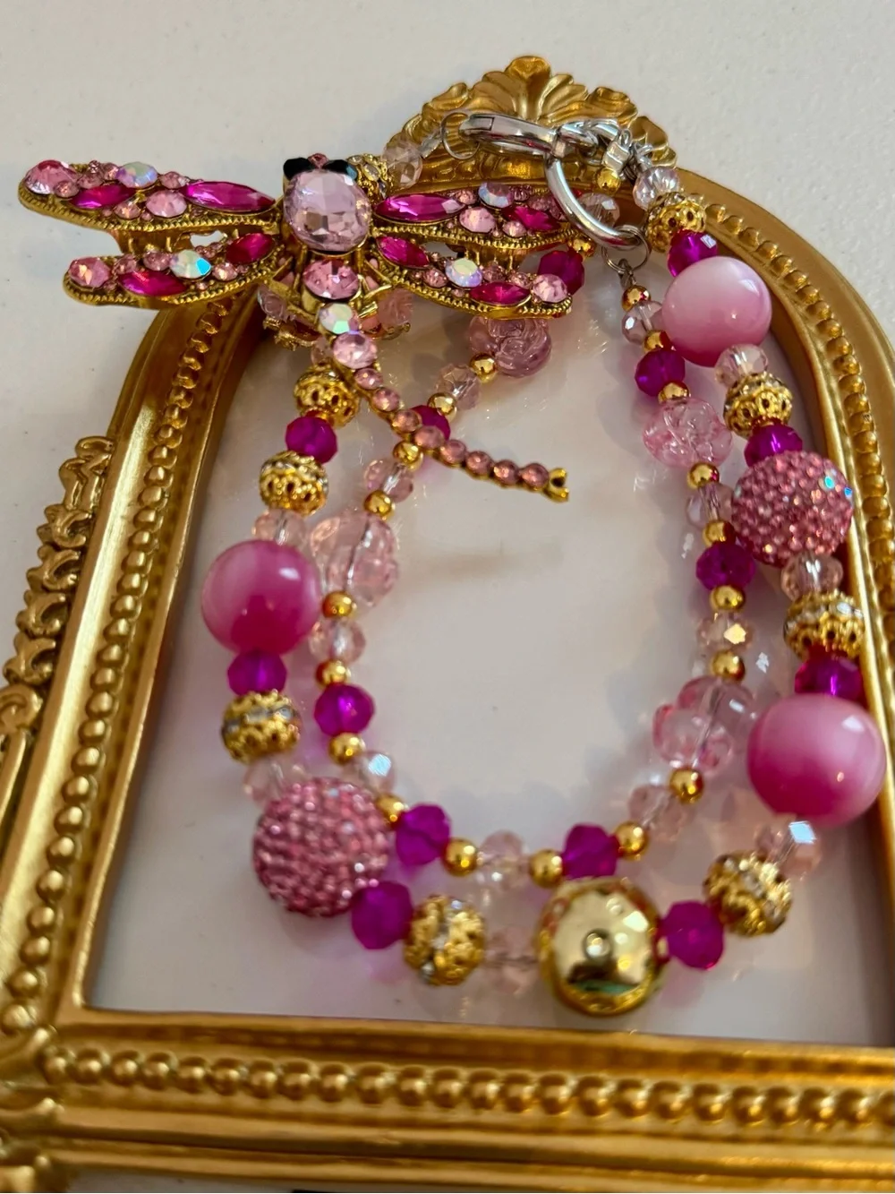 New Hot Pink Beaded Dragonfly Phone Chain